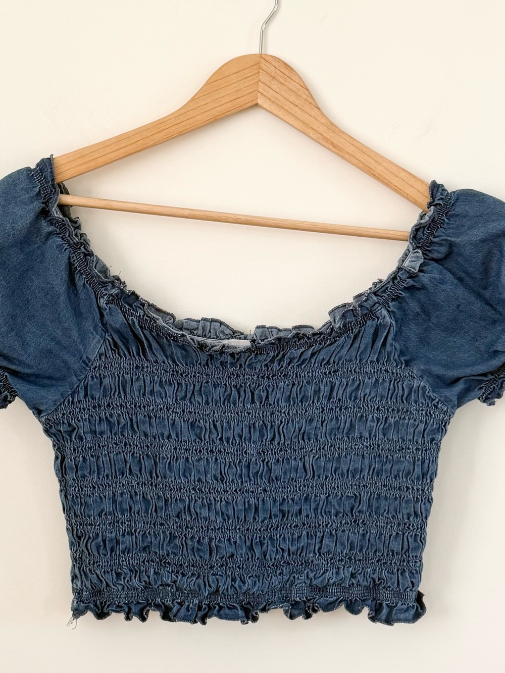 Denim Smocked Crop Top - Bluenotes